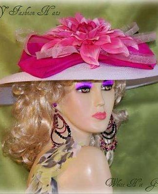 Ladies Haute Couture Fashion Runway Hat Hats, Designer Hats For Women, Woman’s Church Hat, Hats For Horse Races, Ladies Derby Hat Hot Pink Magenta Fuchsia White Dress Hat Women, Spring Sun Hats Cruise Travel Resort Ladies, Bridal Brides Mother Of The Bride Hats Headwear Millinery Apparel