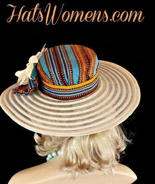 Ivory Wide Brim Designer Hat Orange Wine Red Turquoise Black Covered Crown, Women’s Fashion Hats 2 Ivory Wide Brim Designer Hat Orange Wine Red Turquoise Black Covered Crown, Women's Fashion Hats