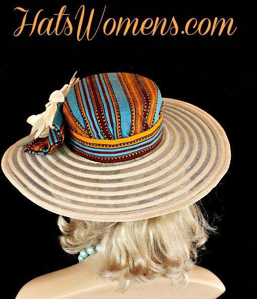 Ivory Wide Brim Designer Hat Orange Wine Red Turquoise Black Covered Crown, Women's Fashion Hats
