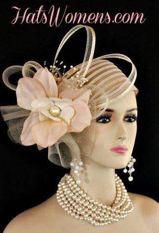 Ladies Beige Pillbox Couture Fashion Designer Flapper Cloche Hat Wedding Church Dress Hats