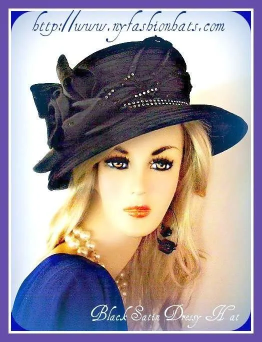 Women's Navy Blue Satin Formal Dress Wedding Church Hat, Designer Hats 5599H - Image 5