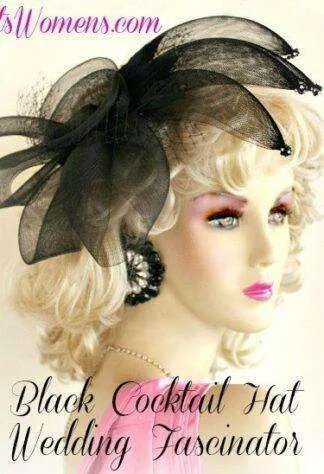 Ladies Black Cocktail Hat Hats, Black Funeral Hats, Hats For Funerals Mourning, Black Wedding Fascinator Mother Of The Bride Hats, Designer Hats For Women, Ladies Fashion Hats