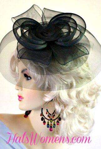 Designer Black Cocktail Hat Wedding Fascinator Bridal Wedding Satin Hairband Headpiece