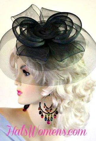 Designer Black Cocktail Hat Wedding Fascinator Bridal Wedding Satin Hairband Headpiece