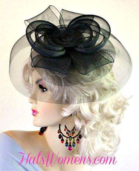 Designer Black Cocktail Hat Wedding Fascinator Bridal Wedding Satin Hairband Headpiece