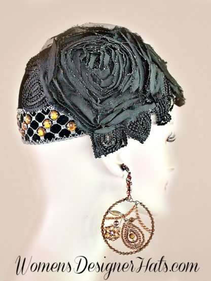 Ladies Formal Black Silver Orange Flapper Pillbox Hat Hats, Funeral Hats, Wedding Hats, Cocktail Hats, Winter Wool Black Silver Hat Hats