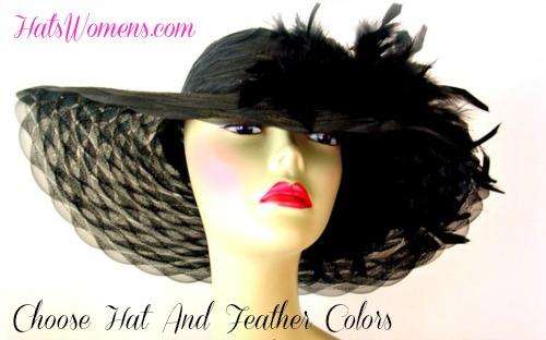 Ladies Purple Wide Brimmed Designer Hat Choose Feather And Hat Colors, Fashion Hats