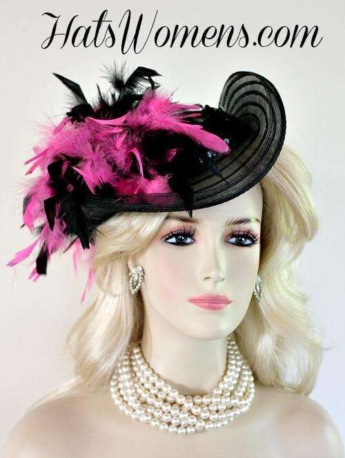 blackformalhats_designerhatsforwomen_fashionhats_hotpink_black_feathers_sequin_victorian_apparel.jpg
