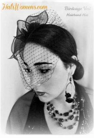 Black Straw Veil Satin Hairband Wedding Hat Headpiece Cocktail Hats