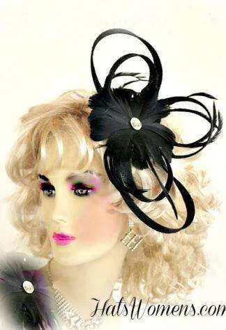 Wedding Fascinator Black Straw Cocktail Hat Headpiece Hair Accessory