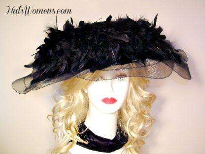 Black Formal Church Wedding Fashion Hat Feathers, Women's Couture Designer Hats