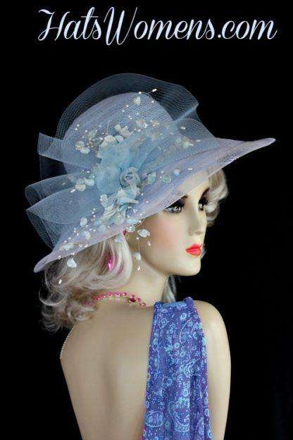 Ladies Baby Pastel Blue Designer Dress Wedding Fashion Church Hat