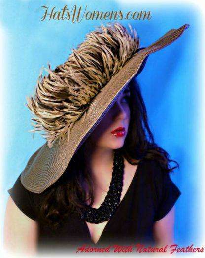 Taupe Brown Wide Brim Kentucky Derby Hat, Women's Designer hats