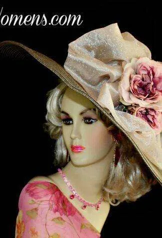 Taupe Brown Grey Large Brim Derby Hat, Women's Fashion Kentucky Derby Hats, 321789hu