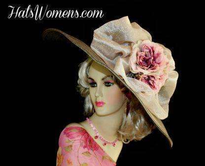 Taupe Brown Grey Large Brim Derby Hat, Women's Fashion Kentucky Derby Hats, 321789hu