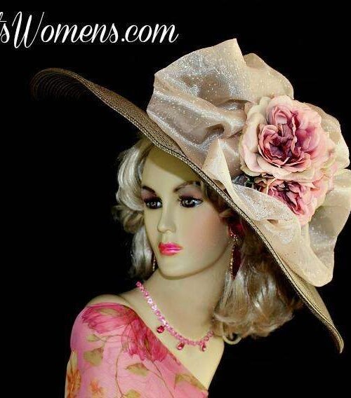 Taupe Brown Grey Large Brim Derby Hat, Women's Fashion Kentucky Derby Hats, 321789hu