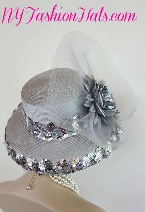 churchhatswomen_holidayhats_hatsforweddings_specialoccasionhat_dresshatsforwomen_silverweddinghats_churchhat_bridal_couture_headwear Metallic Silver Grey Formal Fashion Hat, Church Hats For Women, Special Occasion Hats, Bridal Couture Headpiece Hat, Mother Of The Bride Groom Hats Apparel Headwear Millinery