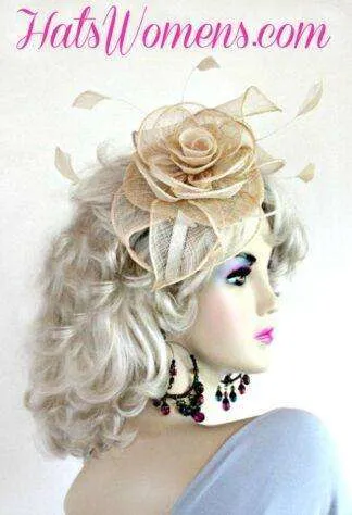 Beige Sinamay Straw Satin Hairband Headband Wedding Cocktail Hat NY1