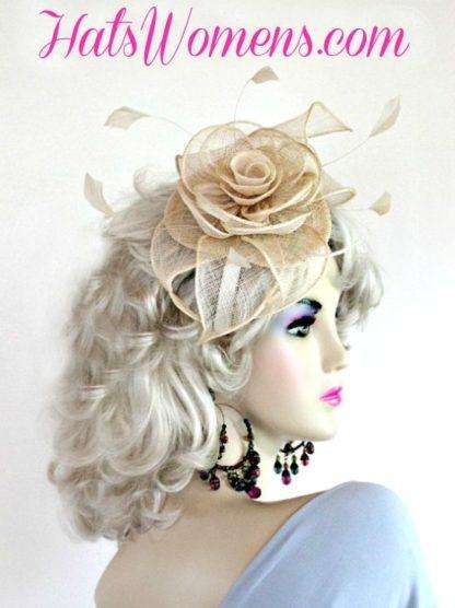 Beige Sinamay Straw Satin Hairband Headband Wedding Cocktail Hat NY1