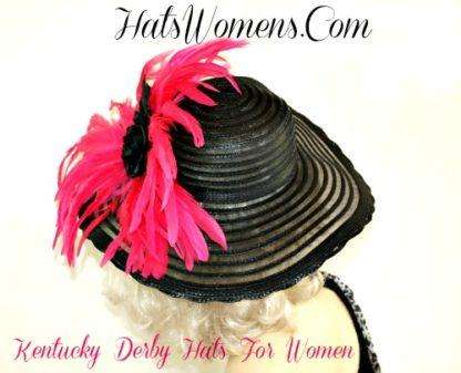 Hot Pink Feathered Black Designer Fashion Kentucky Derby Hat Women's Dress Hats - Image 2