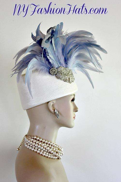 Ivory Baby Blue Silver Dress Hats Woman, Winter Hats For Women, Hats For Weddings, Bridal Couture Hat Headpiece Millinery Headwear Clothing Apparel, Match Your Dress Suits Gowns To This Beautiful Custom Made Hat