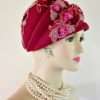 Ladies Women's Hot Pink Magenta Fuchsia Sequin Beaded Beehive Winter Wool Designer Hat, Fashion Church Wedding Hats