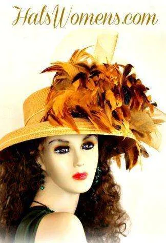 Women's Gold Church Hat, Weddings Formals Races