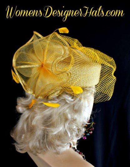 Women's Elegant Metallic Gold Veiled Pillbox Hat, Special Occasion Hats, Hats For Wedding Guests, Mother Of The Bride Hats, Church Hats, Bridal Couture Headpiece, Cocktail Hats, Tea Party Hats