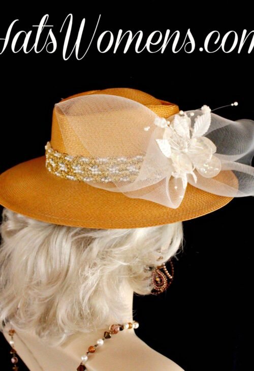 Ladies Antique Metallic Gold White Ivory Western Hat, Fashion Designer Hats 2 Ladies Antique Metallic Gold White Ivory Western Hat, Fashion Designer Hats