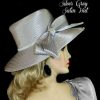 Ladies Wide Brim Grey Formal Designer Fashion Church Wedding Hat
