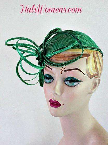 Women's Kelly Green Cocktail Hat Wedding Pillbox Cloche Formal Couture Bridal Hats Custom Headpiece - Image 2