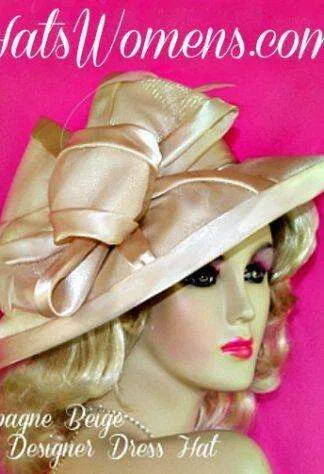 Champagne Beige Satin Formal Hat Women, Holiday Winter Spring Dress Hat, 87hbgt