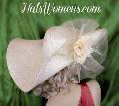 Ivory Black Or Antique Gold Wide Lift Up Brim Kentucky Derby Hat With Roses, Couture Fashion Hats - Image 2
