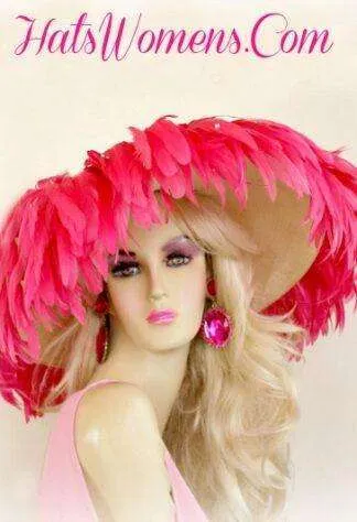 Ladies Designer Ivory Hot Pink Melbourne Cup Royal Ascot Hat