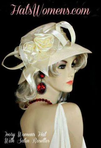 Ladies Ivory Wide Brim Designer Dress Hat