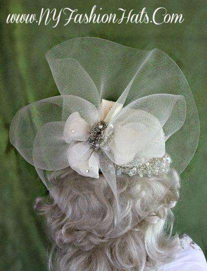 Ivory Sheer Silver Beaded Cocktail Hat Hats, Art Deco Bridal Wedding Headpiece, Ladies Church Hats, Designer Hats For Women, Fashion Hats