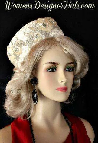 Ivory Silver Bridal Wedding Pillbox Church Hat