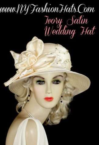 Ivory Satin Wedding Bridal Church Hat For Women