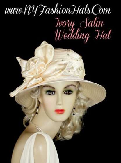 Ivory Satin Wedding Bridal Church Hat For Women