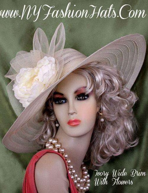Ladies Designer Ivory Wide Brim Formal Wedding Designer Church Hat