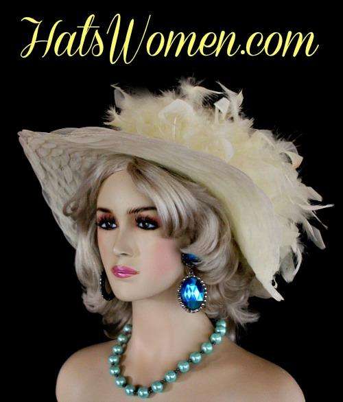 Ladies Purple Wide Brimmed Designer Hat Choose Feather And Hat Colors, Fashion Hats