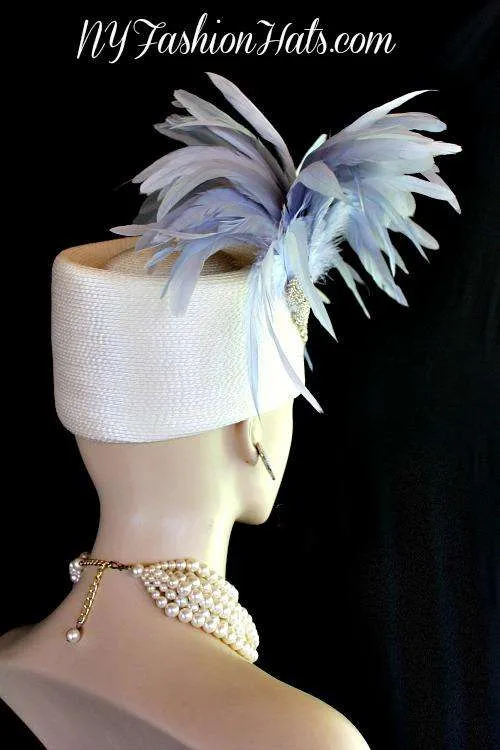 Ivory Baby Blue Silver Dress Hats Woman, Winter Hats For Women, Hats For Weddings, Bridal Couture Hat Headpiece Millinery Headwear Clothing Apparel, Match Your Dress Suits Gowns To This Beautiful Custom Made Hat