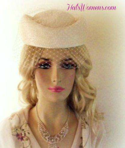 Beige Designer Pillbox Wedding Special Occasion Hat, Women's Hats NY - Image 4