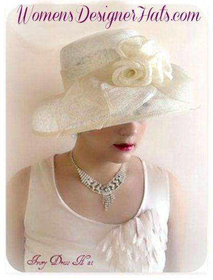 Ivory Sinamay Straw Wide Brim Wedding Hat Women's Designer Dress Hats - Image 13