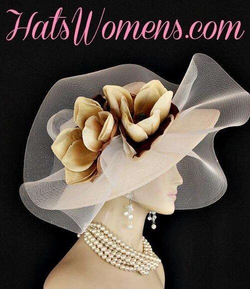 Ivory Beige Formal Lampshade Wide Brim Special Occasion Wedding Hat With Flowers, Races Bridal Dress Hats 2 Ivory Beige Formal Lampshade Wide Brim Special Occasion Wedding Hat With Flowers, Races Bridal Dress Hats