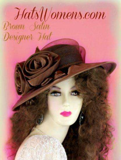 Woman's Black Wide Brim Satin Bridal Designer Wedding Funeral Hat, Church Fashion Occasion Hats