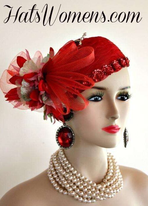 Ladies Red Green Pink Cocktail Hat Wedding Pillbox Cloche Formal Couture Bridal Hats