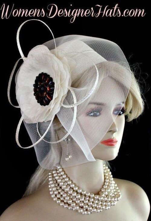 Ladies Ivory Pillbox Cocktail Hat Wedding Bridal Designer Formal Couture Church Hats 2 Ladies Ivory Pillbox Cocktail Hat Wedding Bridal Designer Formal Couture Church Hats