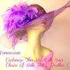 Purple Wide Sheer Brim Formal Designer Fashion Hat With Feathers, Ladies Derby Hats