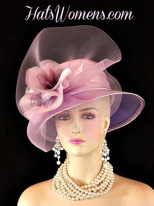 Lilac Lavender Purple Satin Formal Church Wedding Bridal Hat Flowers, Hats For Horse Races